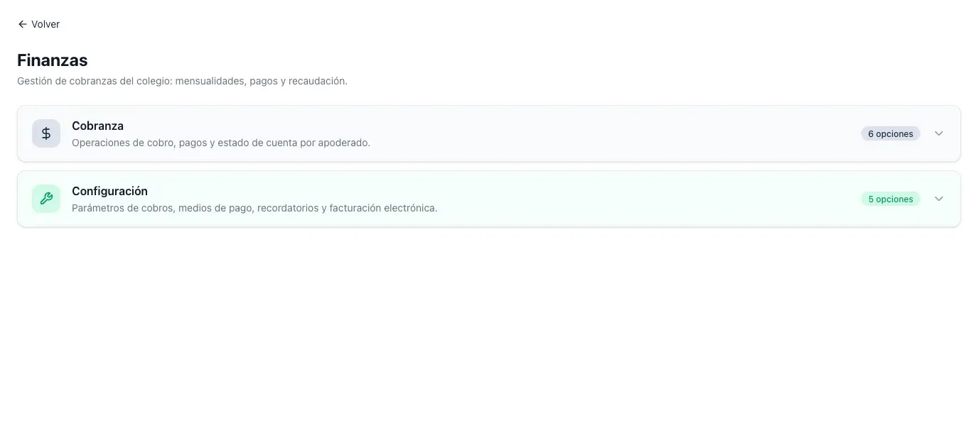 Módulo de Finanzas de Likantu: gestión de mensualidades, pagos y recaudación.
